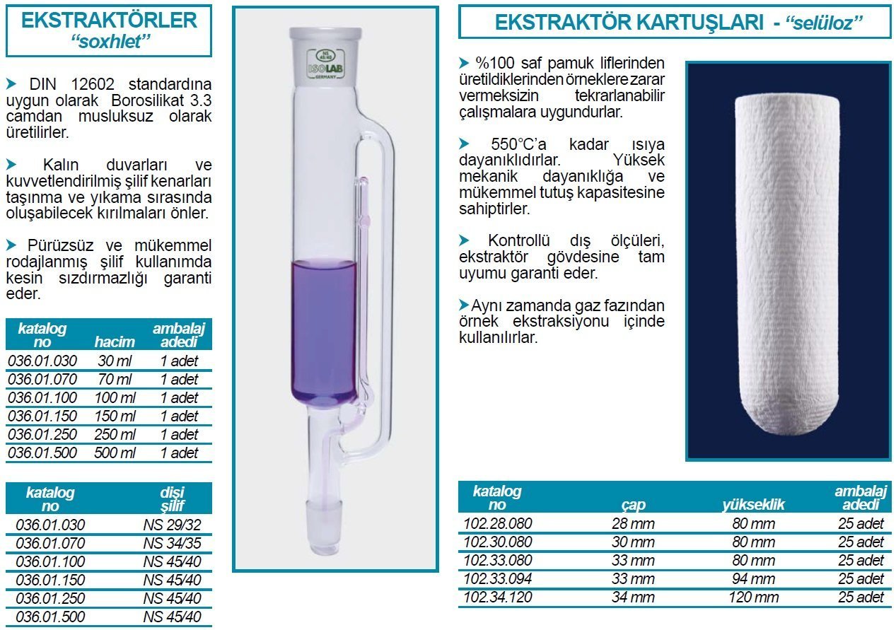 İSOLAB 036.01.500 ekstraktör Soxhlet